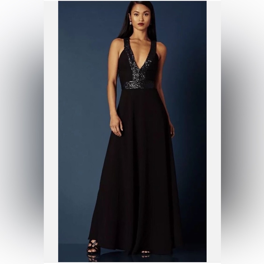 Dress The Population- Delani Black Sequin Long Evening Gown Maxi Dress Small